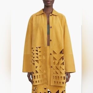 LAFAYETTE 148 NEW YORK Clyde Laser Cut Suede Jacket Spiced Honey XXS Org $3,698